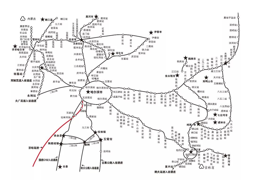 京哈線，旅程的起點(diǎn)至哈爾濱的終點(diǎn)